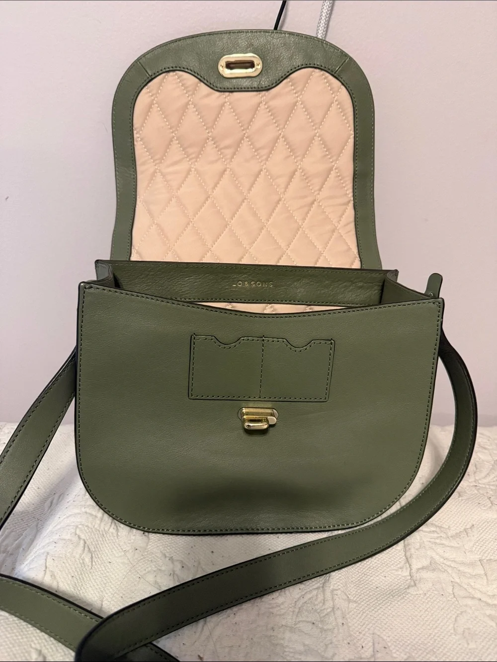 Lo & Sons Olive Green Leather Saddle Crossbody with Gold Hardware